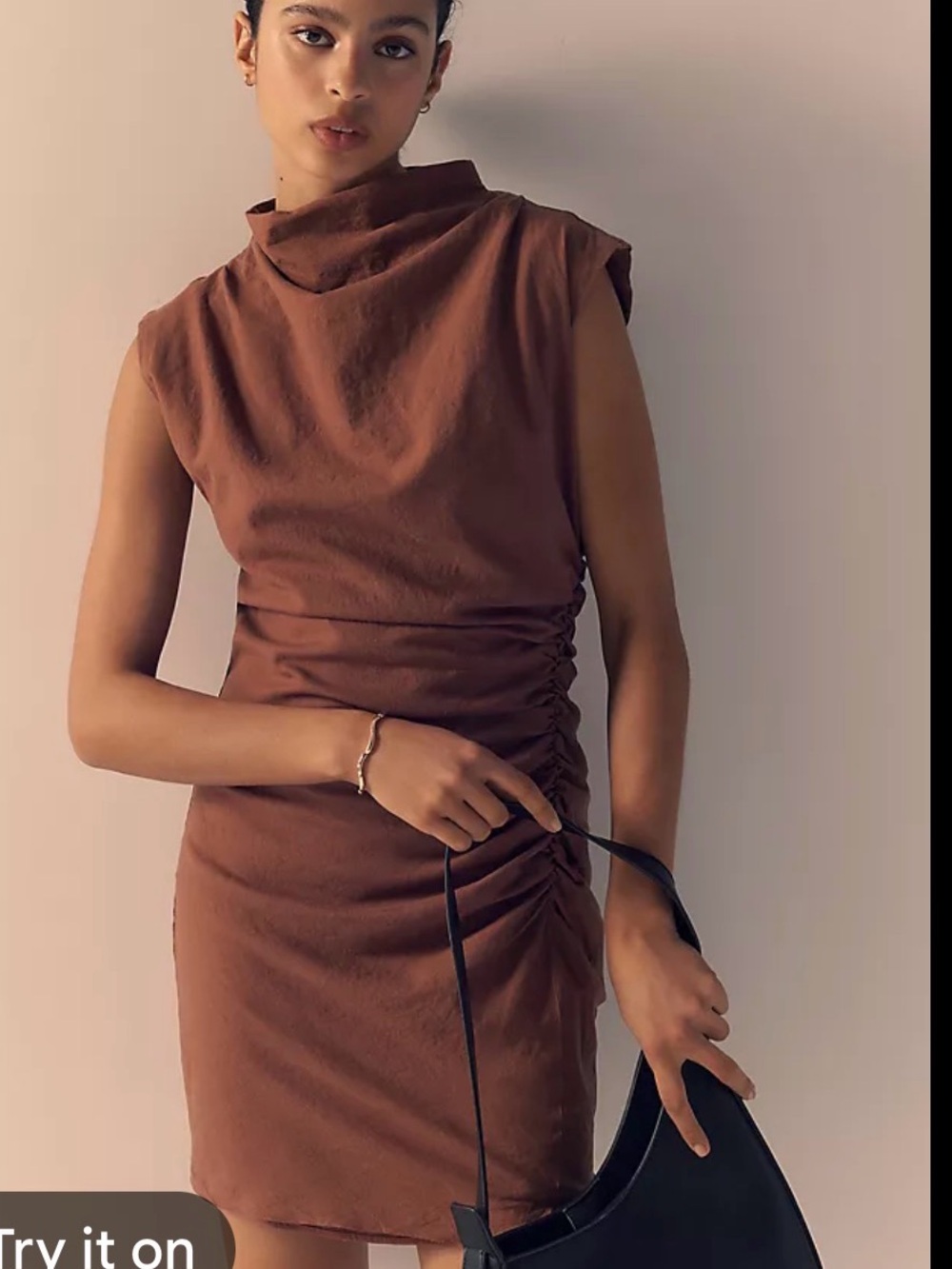 Anthropologie Maya Cowl neck Sleeveless Brown Ruched Mini Dress